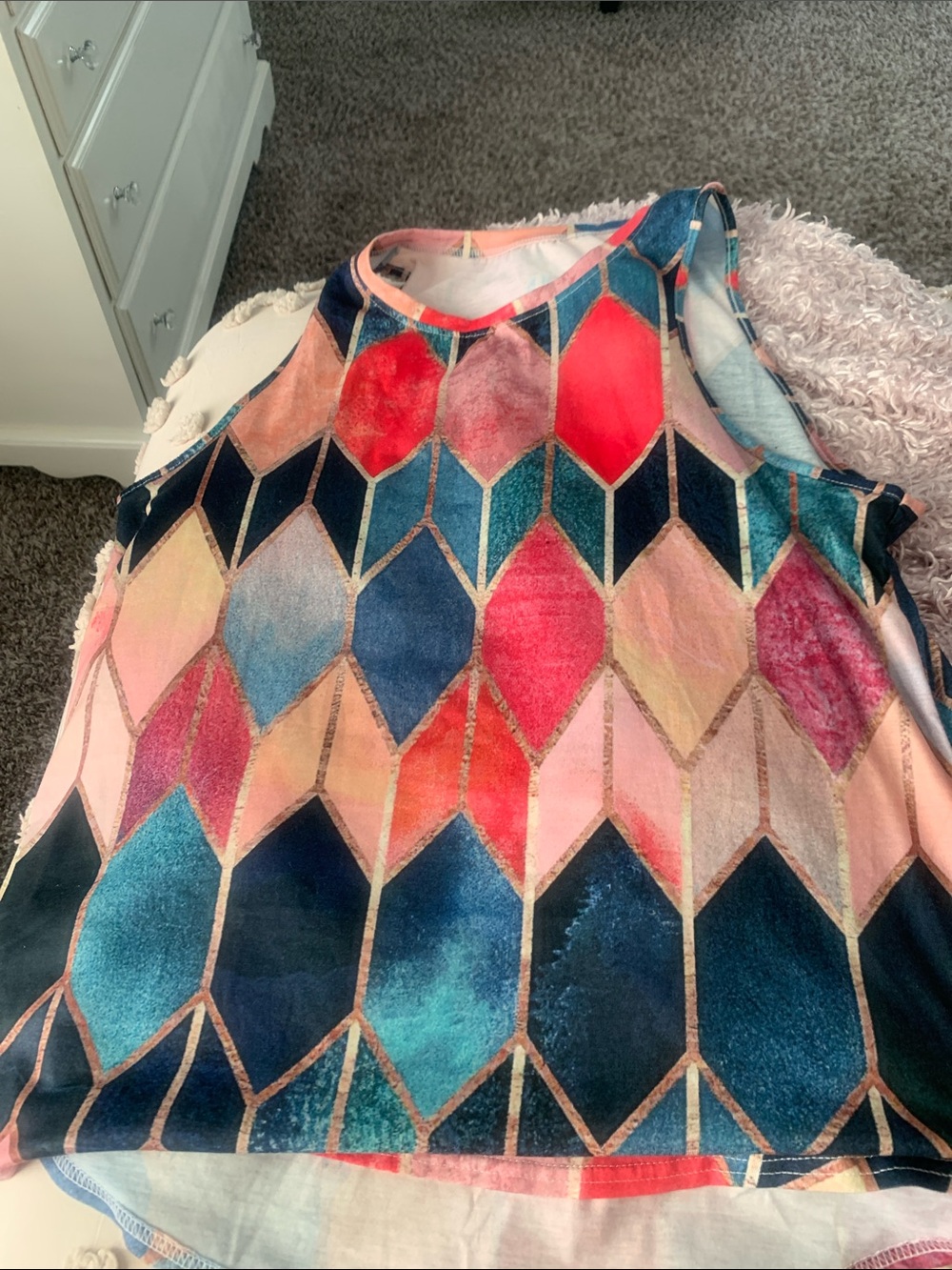 SHEIN Multicolor Geometric Velvet-Print Tank Top